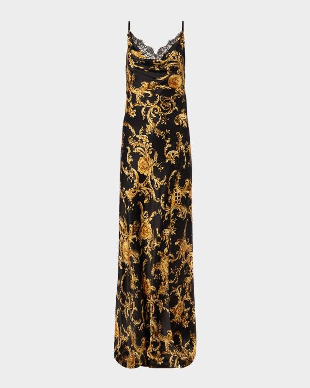Venice Lace Cowl-Neck Silk Gown